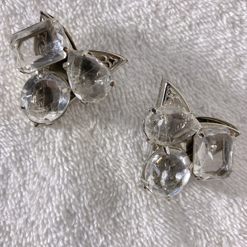 Vintage Handmade Silver Clear Bejewelled Shirt Collar Top Covers